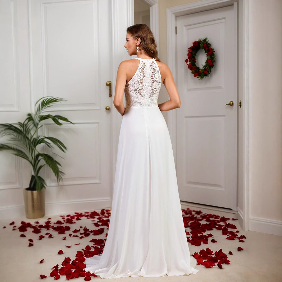 Fashion Halter Embroidered Split Dress Fishtail Dresses