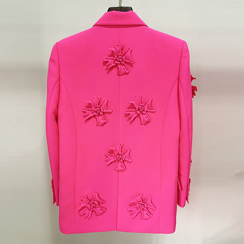 Glamorous Fashion Double-breasted Three-dimensional Flower Decorative Blazers