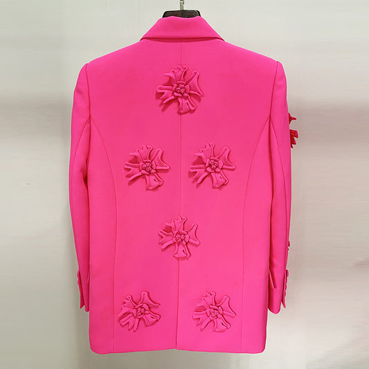 Glamorous Fashion Double-breasted Three-dimensional Flower Decorative Blazers