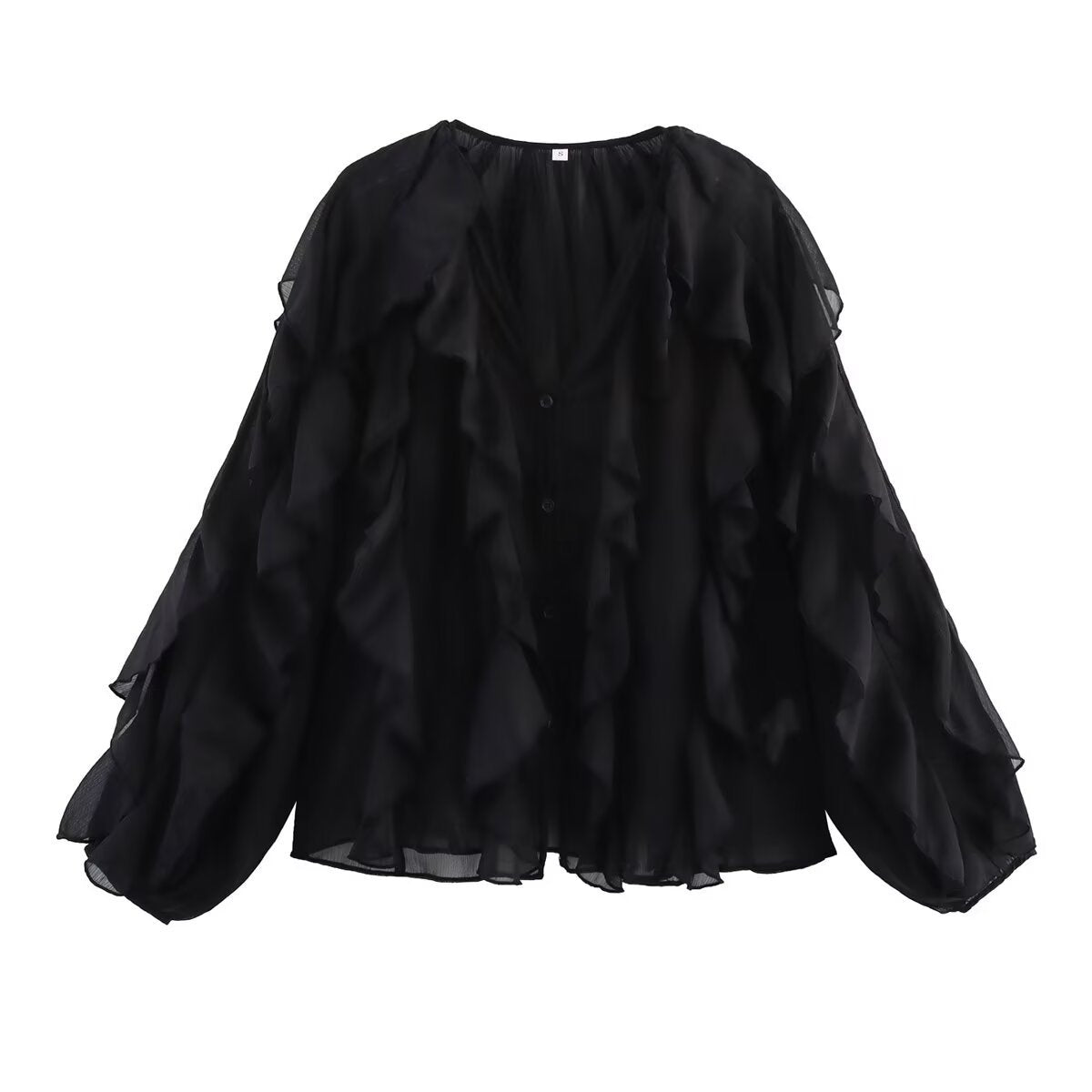 Women's Fashion Design Ruffled Laminated Decoration Shirt Blouses