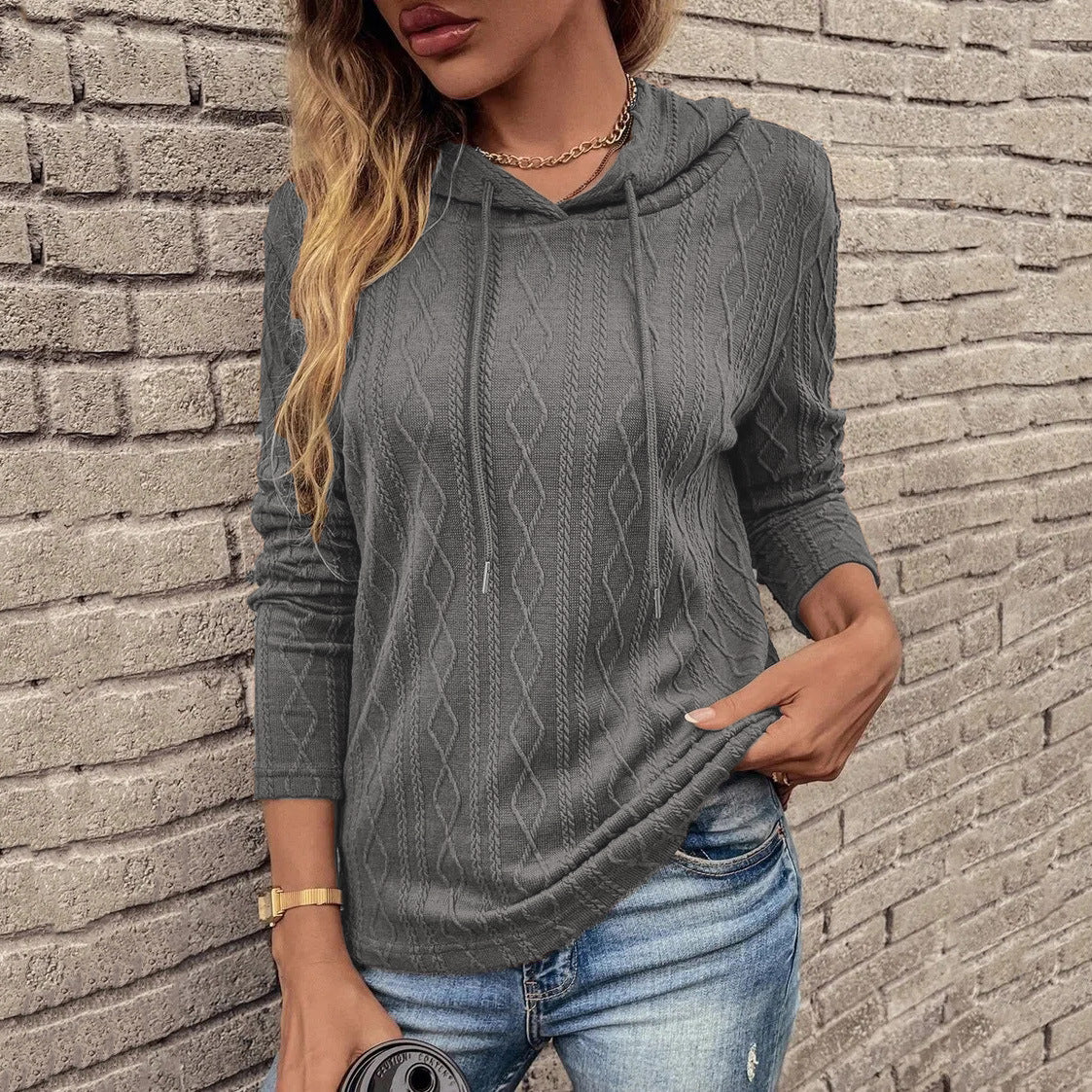 Women's Solid Color Casual Long Sleeves Hooded Women's Sweater, Sweater