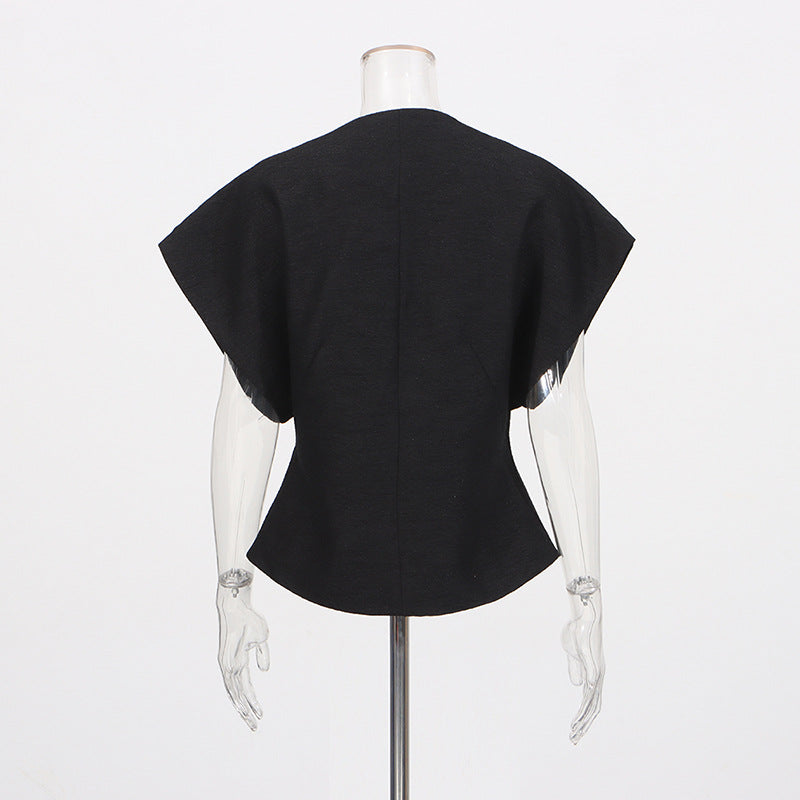 Women's French Style Autumn Diamond Asymmetric Sleeveless Coats