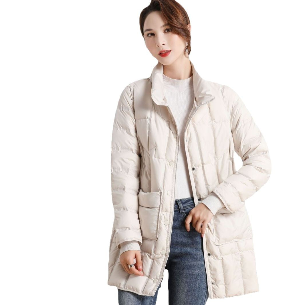 Women's Seamless Adhesive Veet Down Lightweight Mid-length Jackets