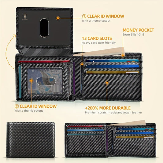 Men's Trifold Multiple Slots Short Carbon Fiber Card Holder