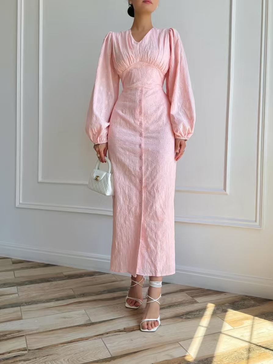 Solid Color Lace Long-sleeved Girdle Split Dresses