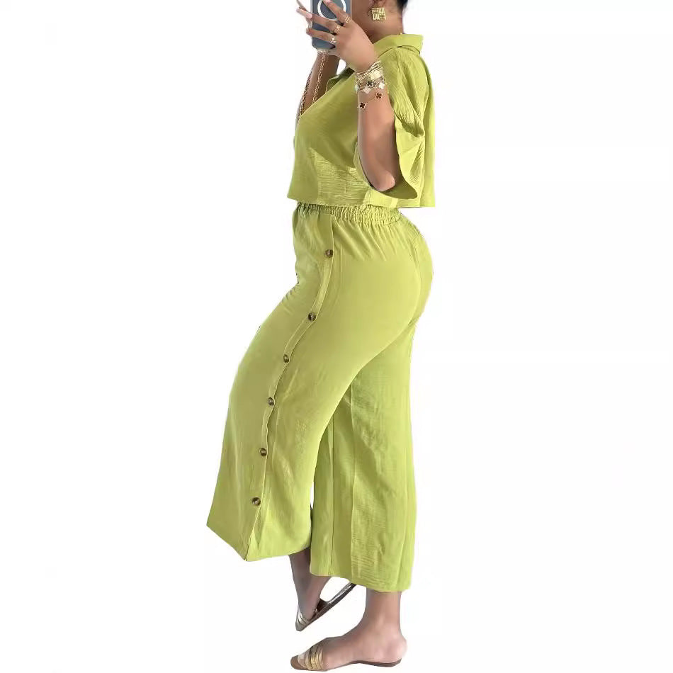 Classic Women's Cropped Lapel Shirt Two-piece Fashion Casual Suit