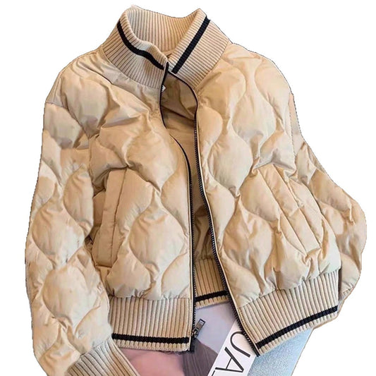 Women's Stand Collar Rhombus Design Baseball Casual Clothing