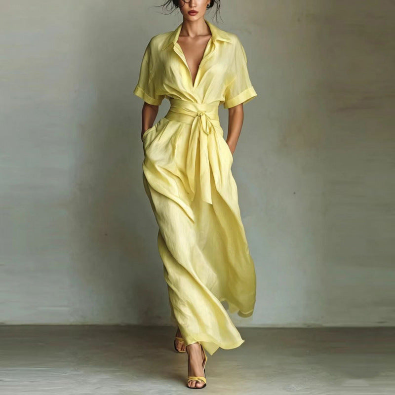 Style Vacation Elegant Retro Casual Solid Color Waist Dress