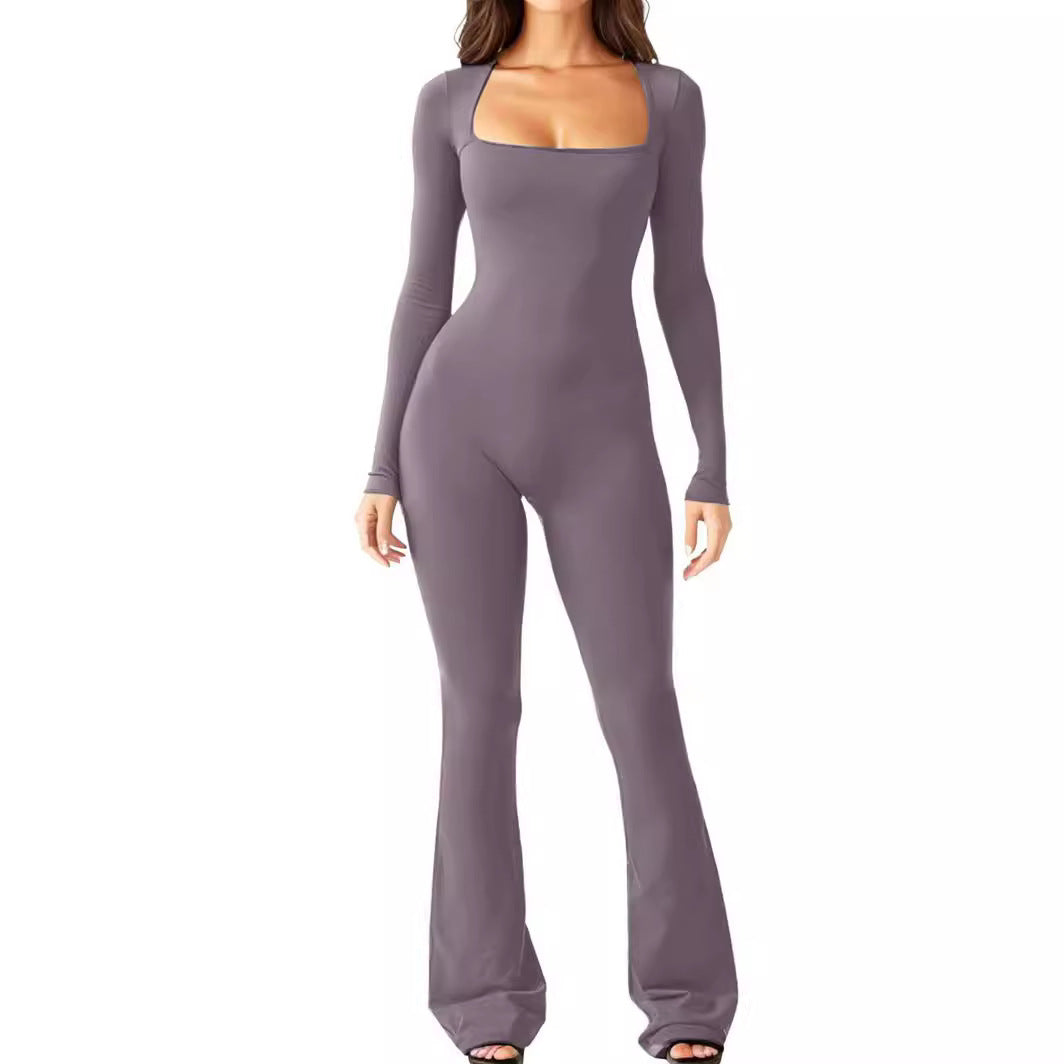 Women's Hip Lift Square Collar Wide Leg High Jumpsuits
