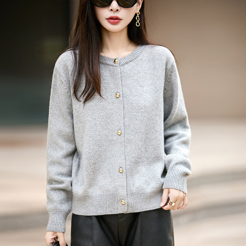Women's Long Sleeve Single Row Sequined Color Sweaters