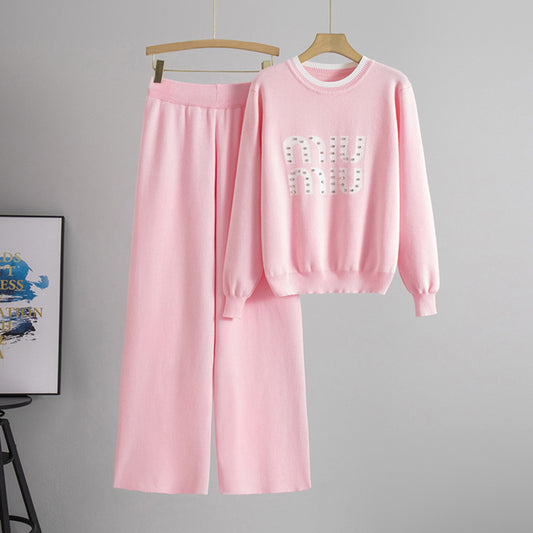 Women's Bead Long Sleeve High Waist Wide Suits