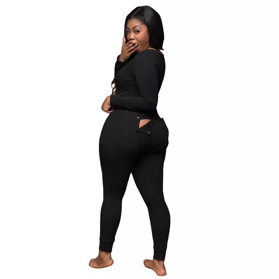 Women's Flip Pajamas Home Wear Casual Long Jumpsuits