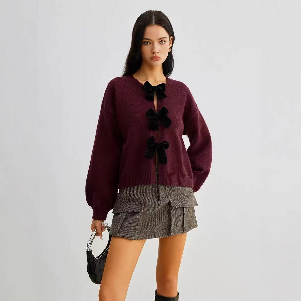 Women's Bow Decoration Pullover Loose-fitting Long Sleeves Sweaters