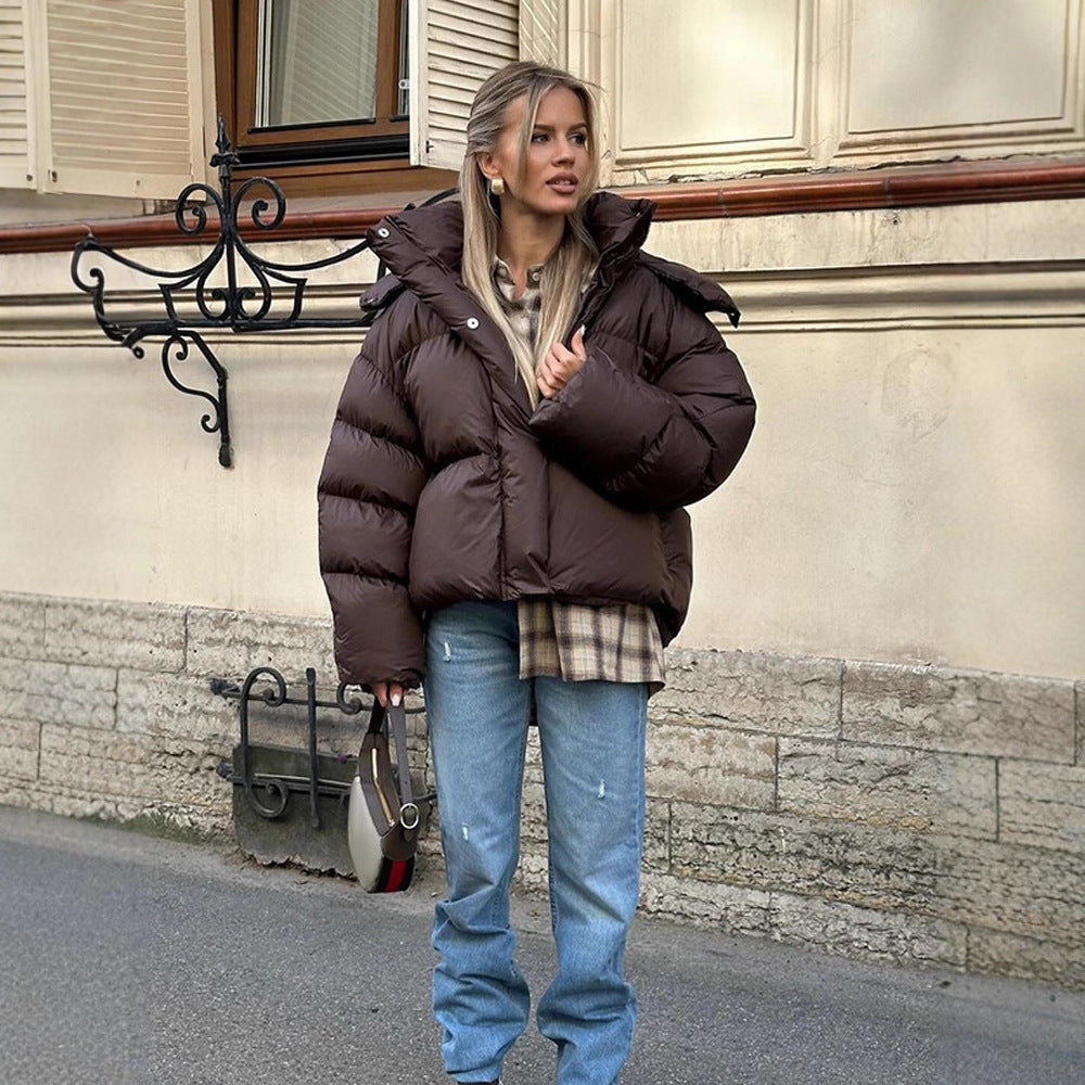 Women's Stand Collar Thick Solid Color Elegant Coats