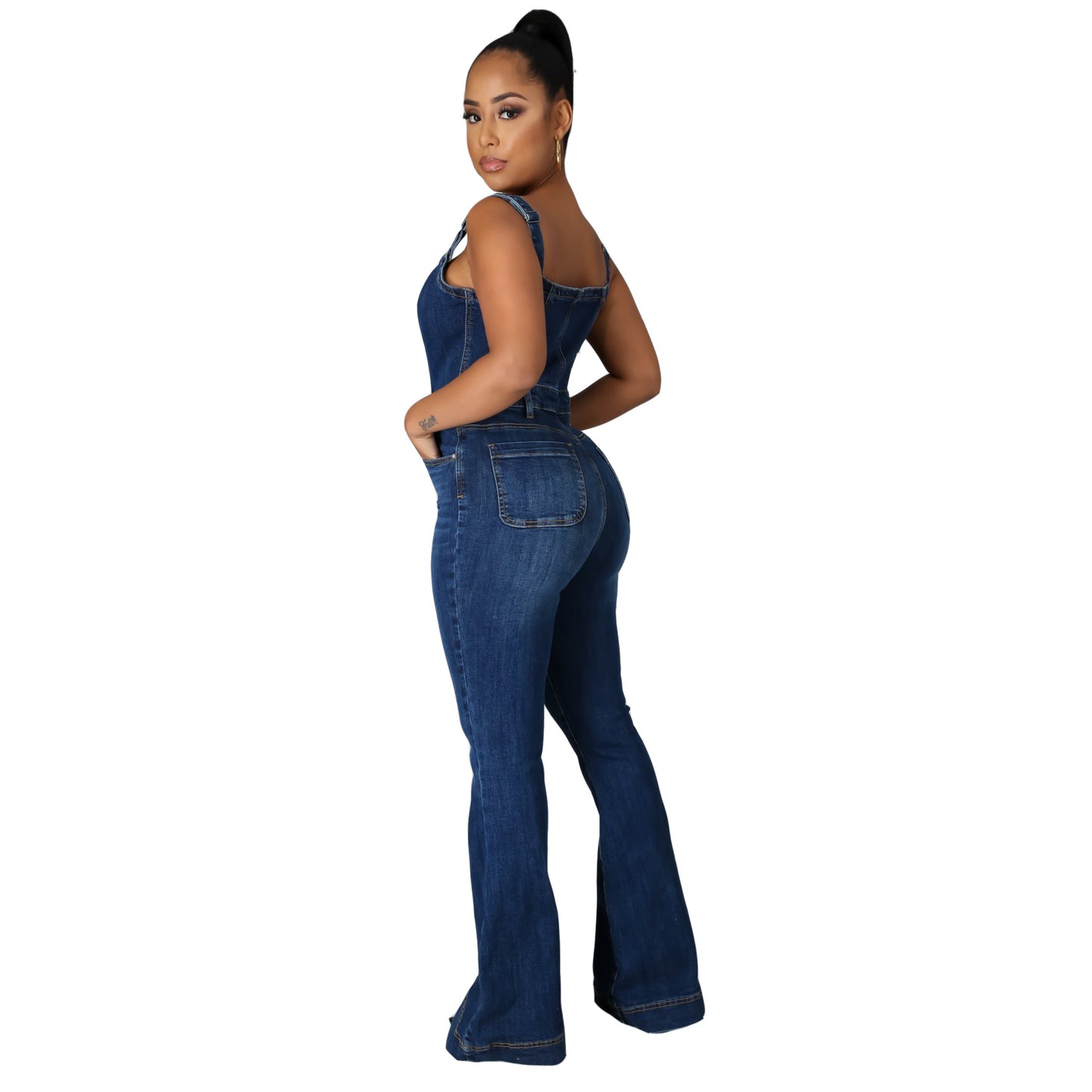 Women's Fashion Casual Sexy Suspender Denim Wide Jeans