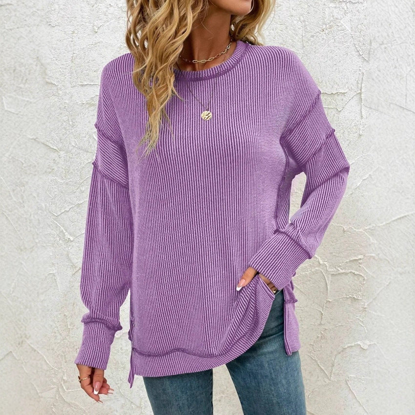 Women's Twist Strip Split Long Sleeve Loose Women's Sweater, Sweater