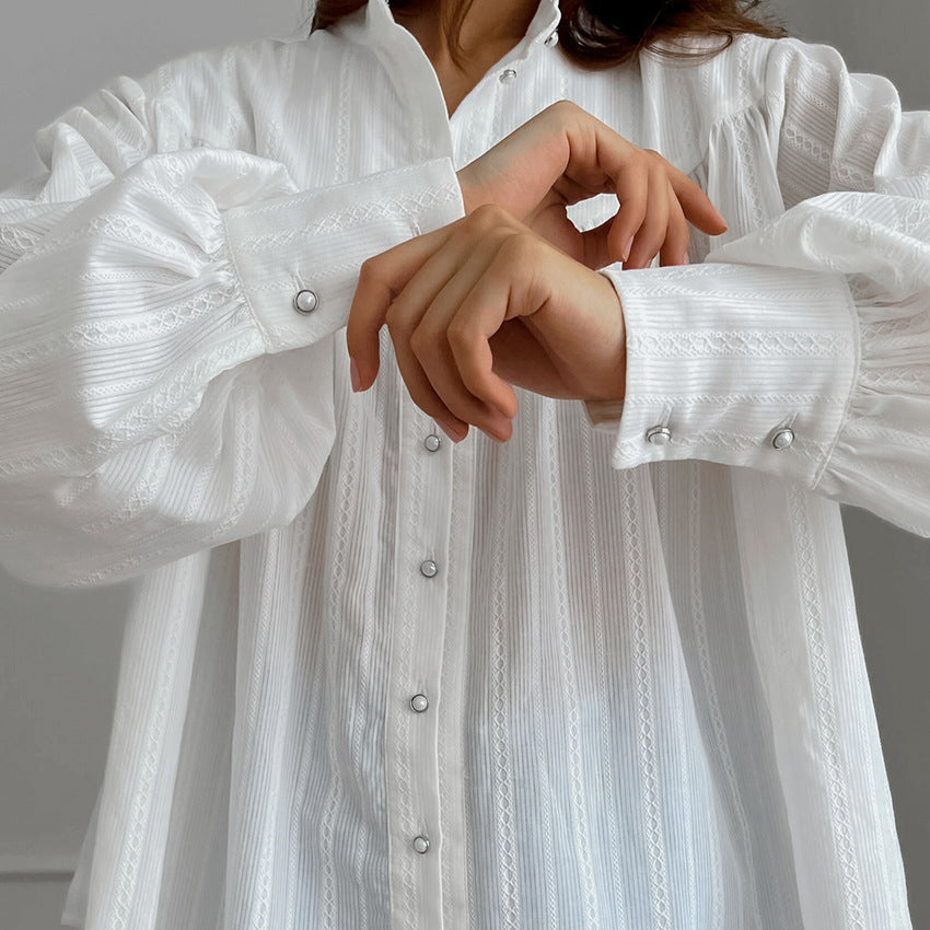 Women's Pure Cotton French Shirt Long Sleeve Blouses