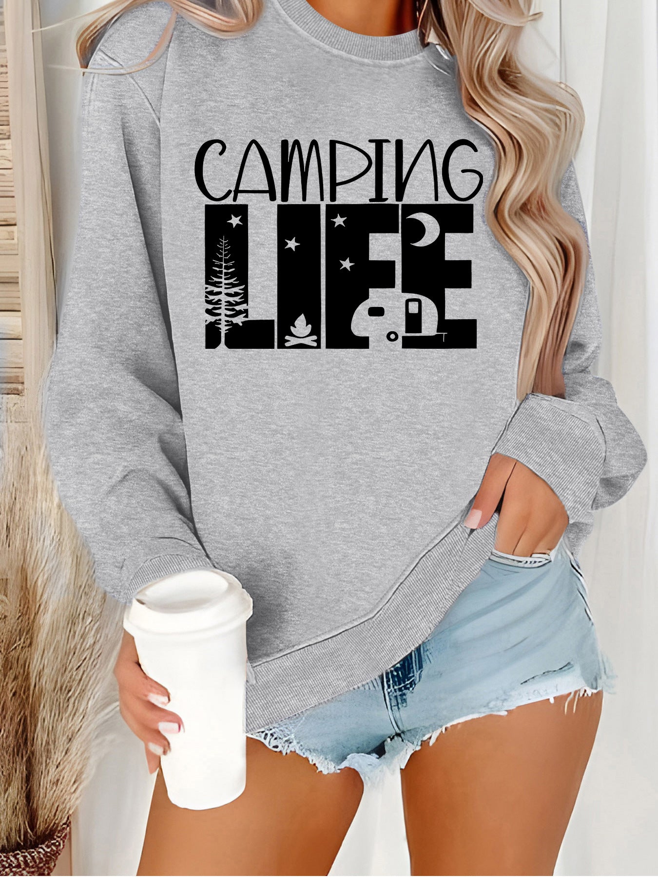 Women's Neck Letter Print Casual Long Sleeve Women's Sweater, Sweater
