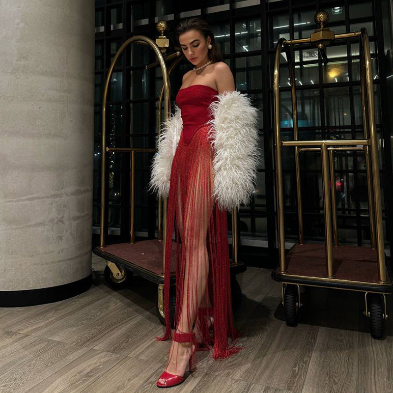 Design Tassel Stitching Tube Summer Niche Chic Party Women's Jumpsuit/clothing