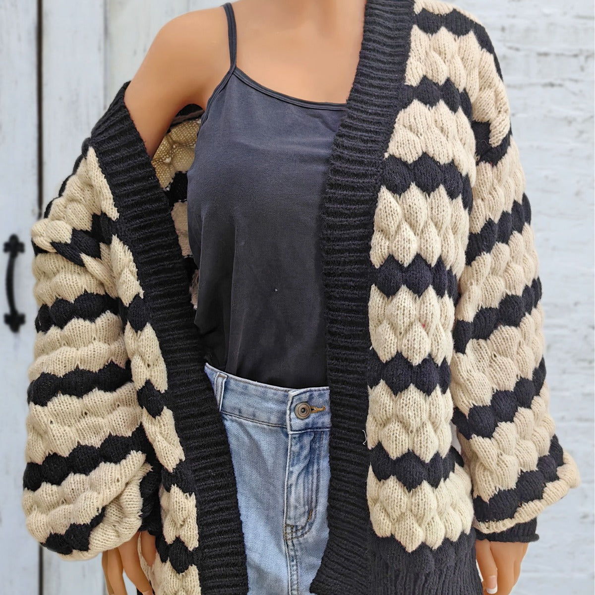 Women's Pineapple Three-dimensional Color Contrast Patchwork Striped Sweaters