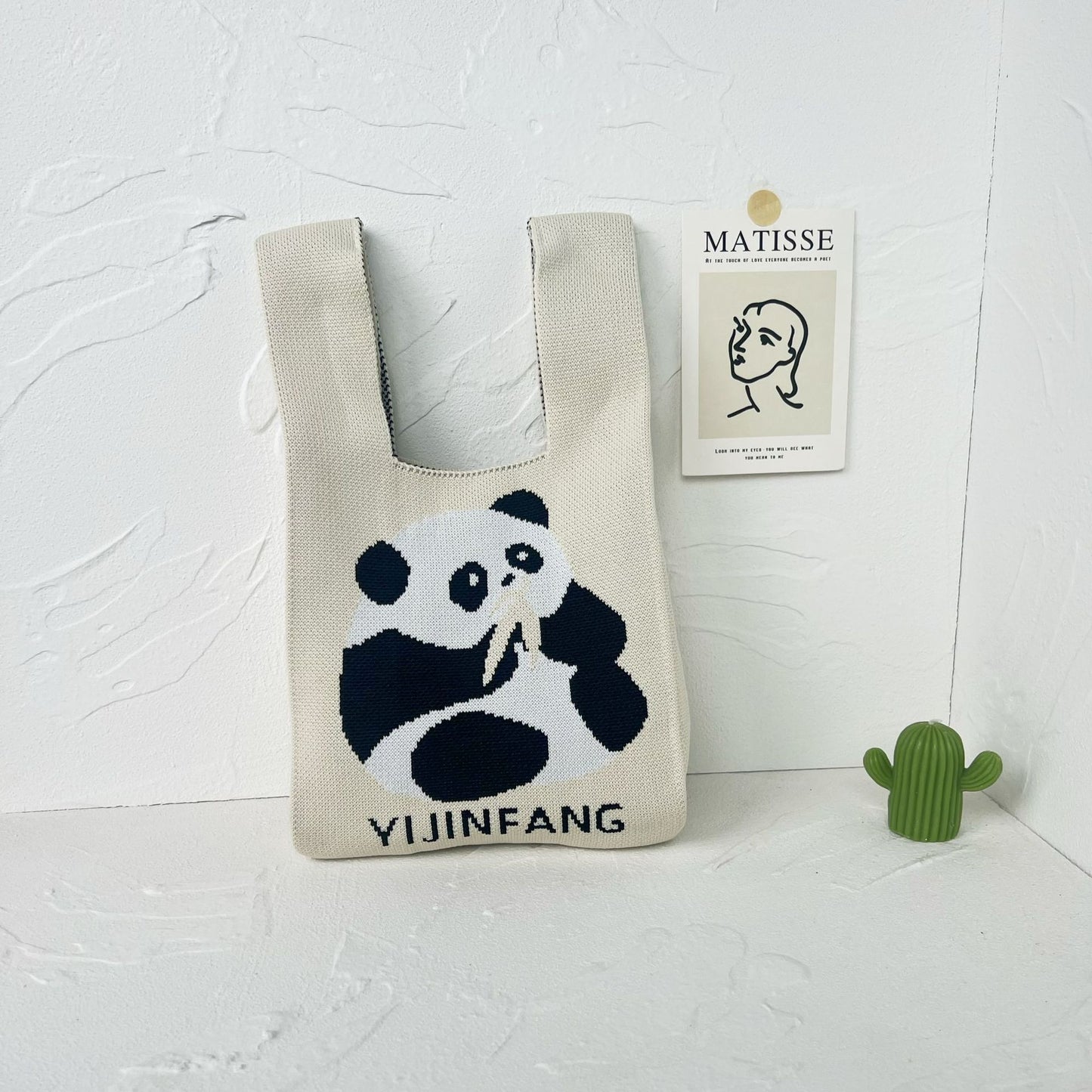 Women's High-grade Panda Knitted Polyester Knit Phone Bags