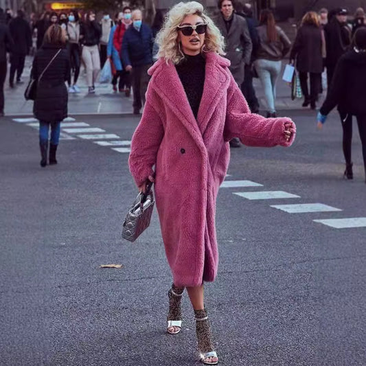 Women's Loose Fur Integrated Faux Mid-length Lamb Coats