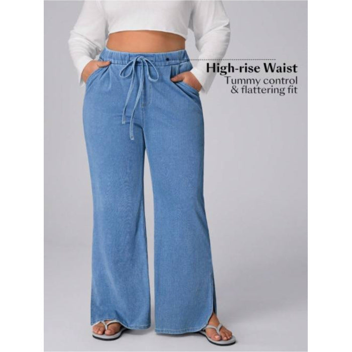 Women's Drawstring Washed Stretch Casual Loose Wide Pants