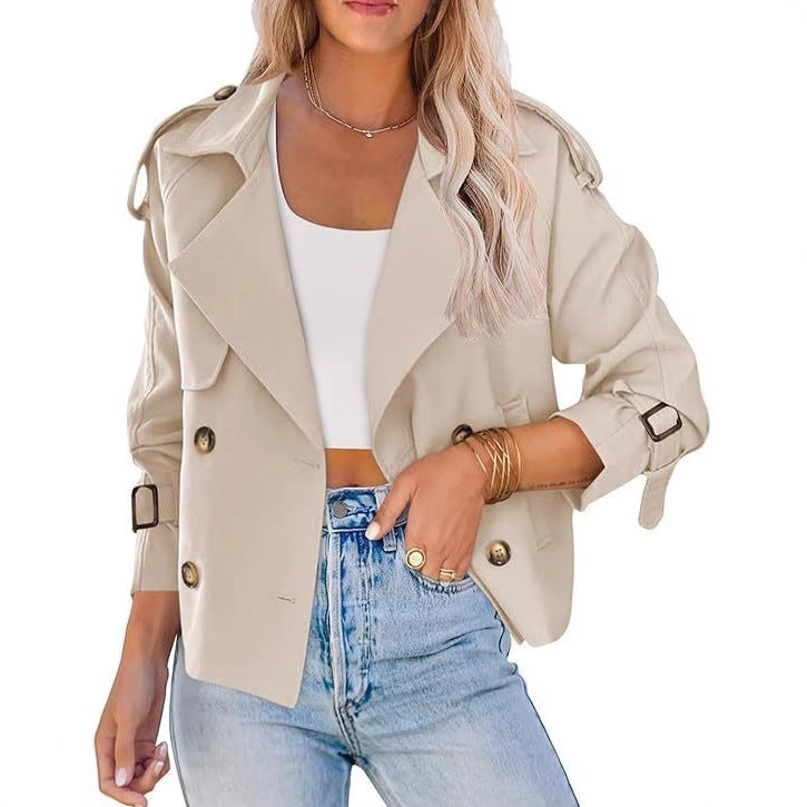 Women's Double Breasted Trench Fashion Long Sleeve Coats