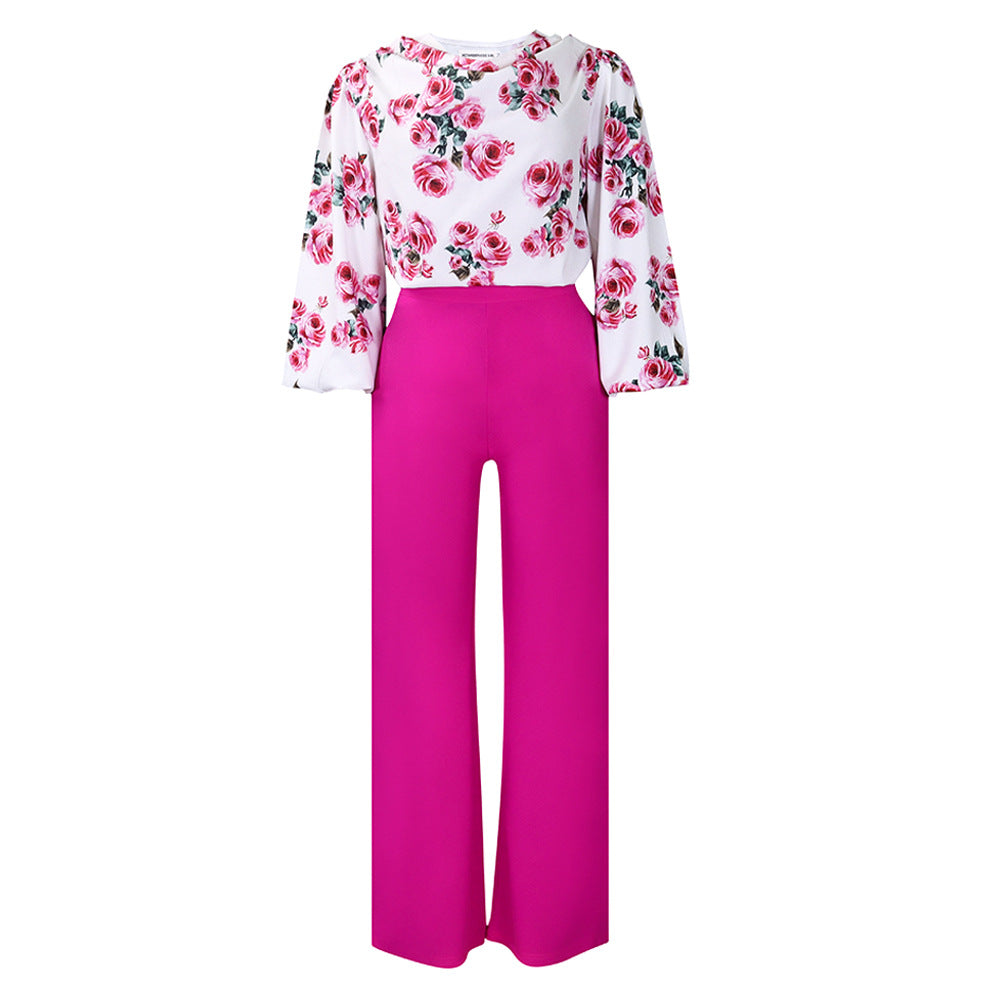 Women's Large Printed Lace Up Wide Leg Pants