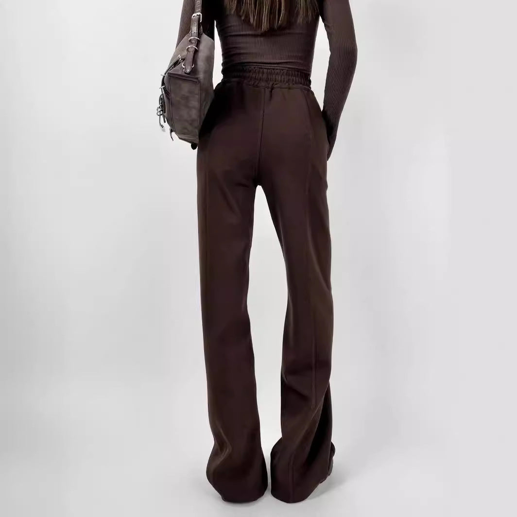 Women's Clothes American Drawstring Elastic Waist Open Line Pocket Pants