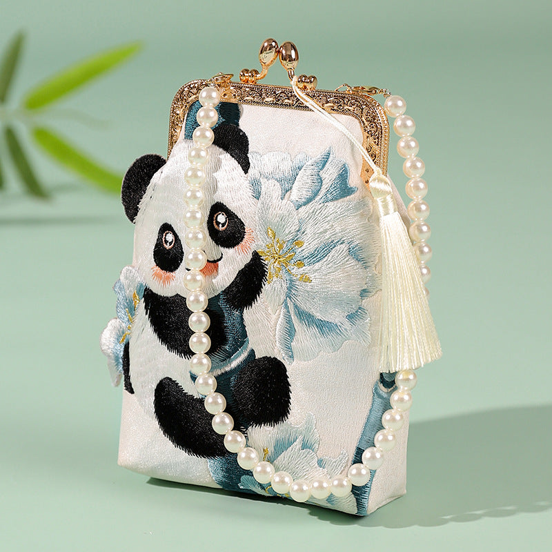 Panda Embroidered Leisure Embroidery Metal Catch Handbags