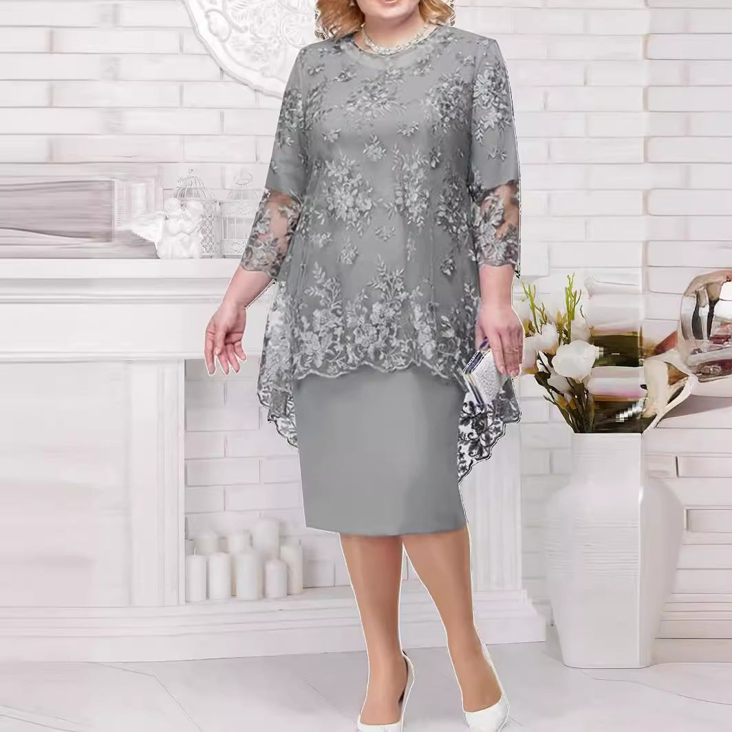 Women's Lace Embroidery Two-piece Set Temperament Commute Dresses