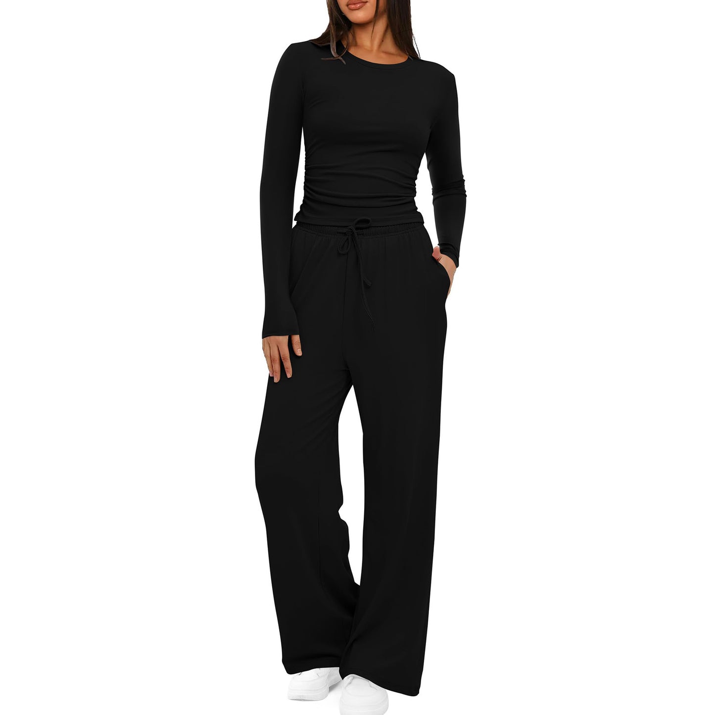 Autumn Solid Color Waist Pleated Long-sleeved With Fashion Casual Suit