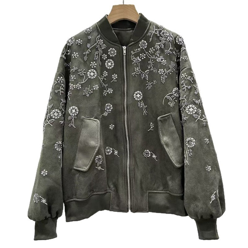 Embroidery Flower Baseball Fashionable Leather Veet Coats