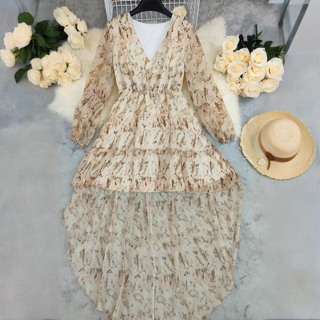 Women's Bohemian Irregular Hem Printed Long Sleeve Dresses