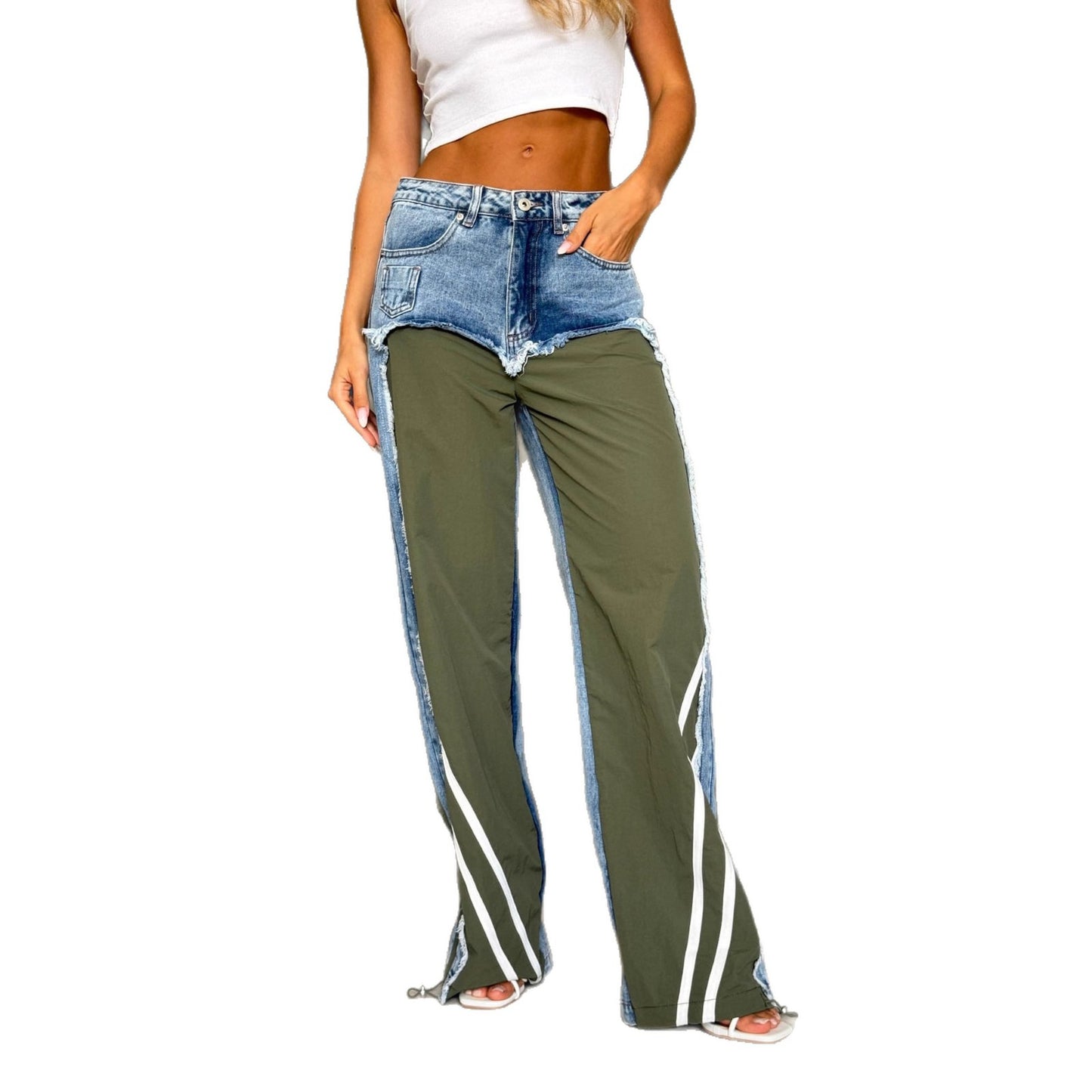 Women's Autumn Trousers Inside-out Wear Contrast Color Jeans