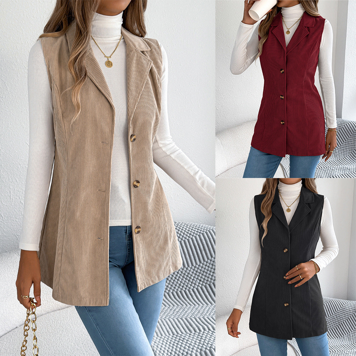 Fashion Women's Casual Single-breasted Collar Corduroy Coats
