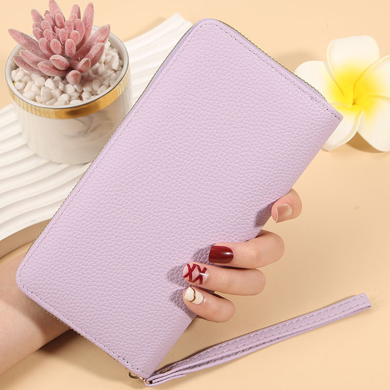 Women's Long Macaron Zipper Lychee Pattern Ladies Wallets