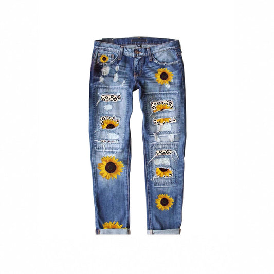 Women's Fashionable Printed Denim Trousers For Women's Jeans