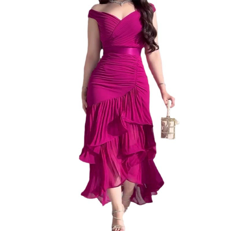 Women's Summer Sweet Style Solid Color High Waist Slim Sleeveless Dresses