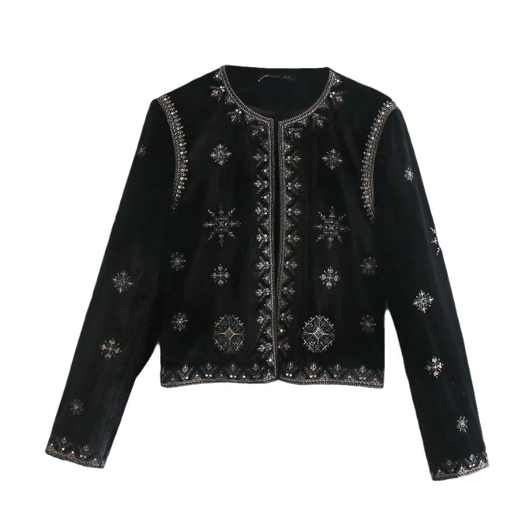 Women's Fashion Casual Chinese Embroidery Silk Veet Coats