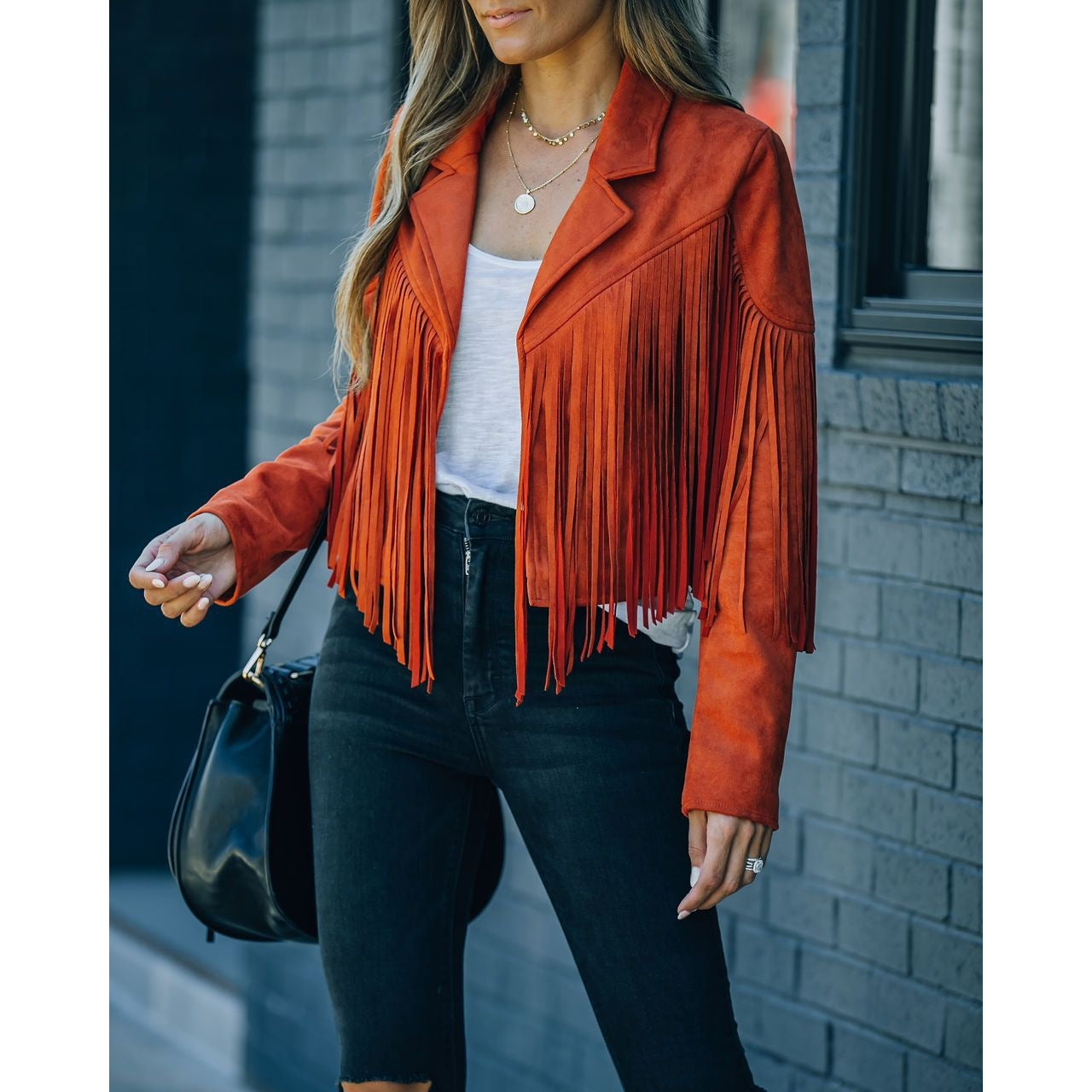 Women's Autumn Slim Long Sleeve Printed Tassel Jackets