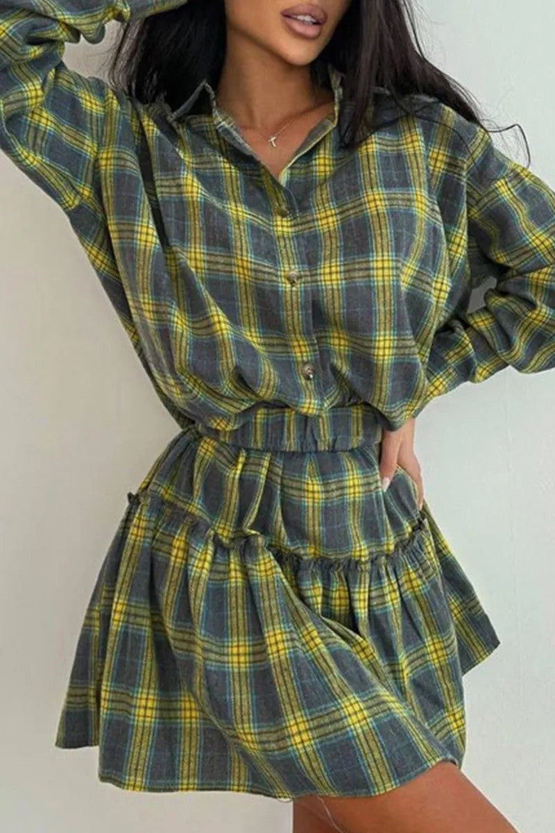 Women's Fashion Casual Check Lapel Loose Shirt Suits