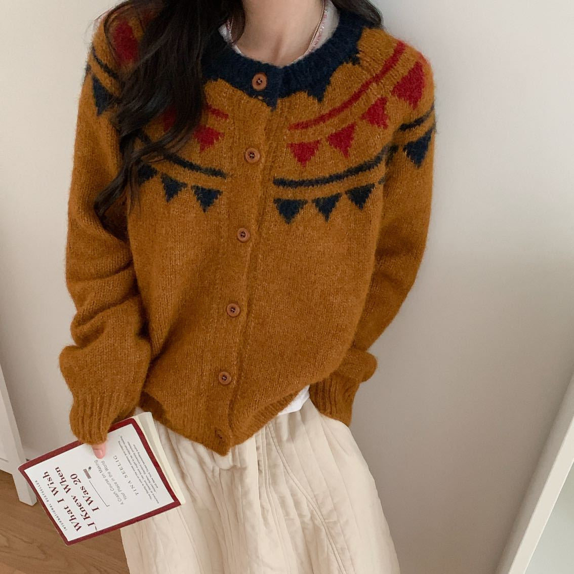 Women's Contrast Color Brocade Retro Loose Lazy Knitwear