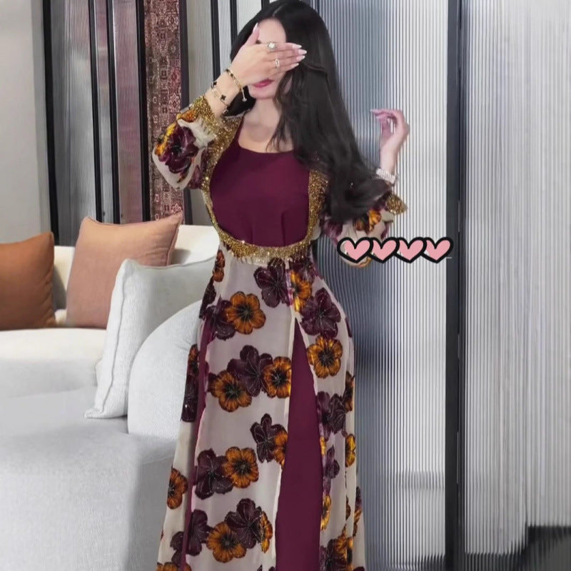 Muslim Printed Dress Chiffon High-grade Tight Dresses