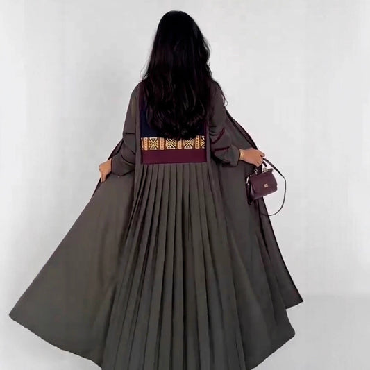 Women's Pleated Loose Multicolor Long Trench Coats