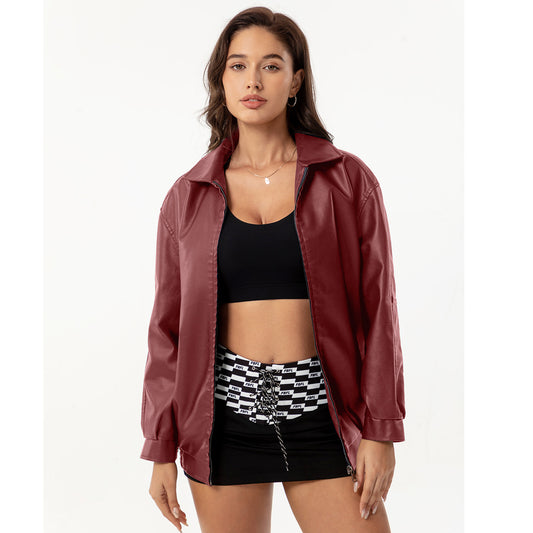 Fashion Popular Loose Leather Female Lady Long Jackets