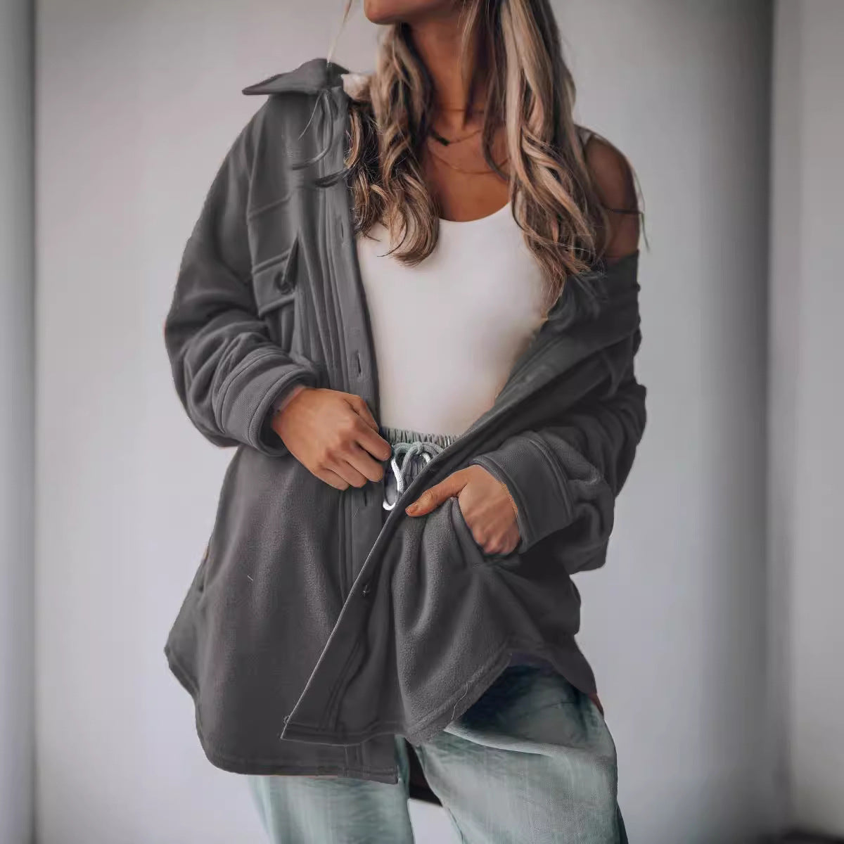 Women's Fashion Polo Collar Single-breasted Long Sleeve Blouses