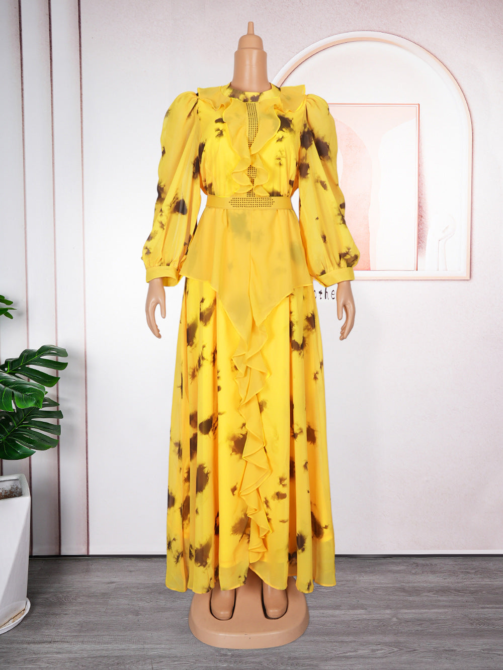 Retro Long Ruffled Dress African Printed Dresses