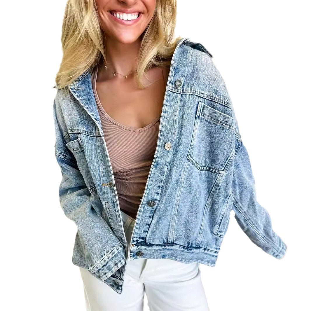 Women's Trendy Russian Denim Pocket Loose Jackets